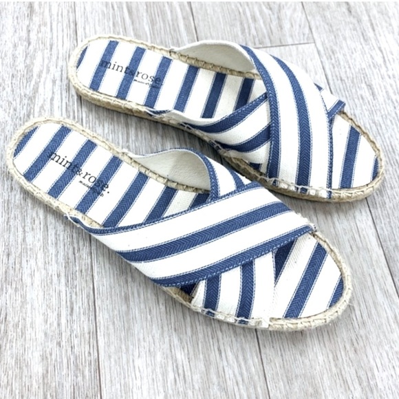Denim blue + white stripe canvas slides 5.5, 6N, 7, 7.5N, 8, 8.5N NIB - Picture 3 of 6